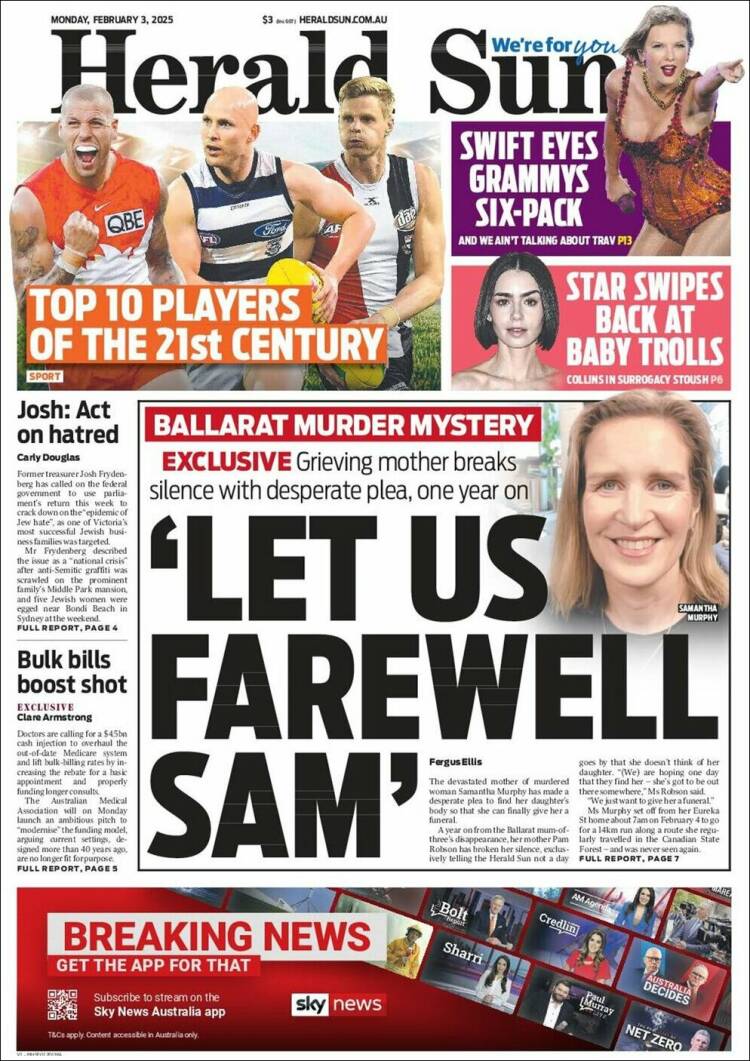Portada de Herald Sun (Australia)