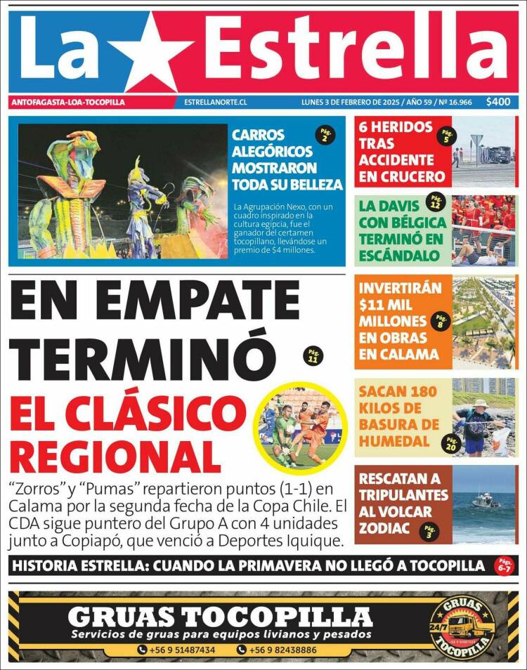 Portada de La Estrella de Loa (Chile)