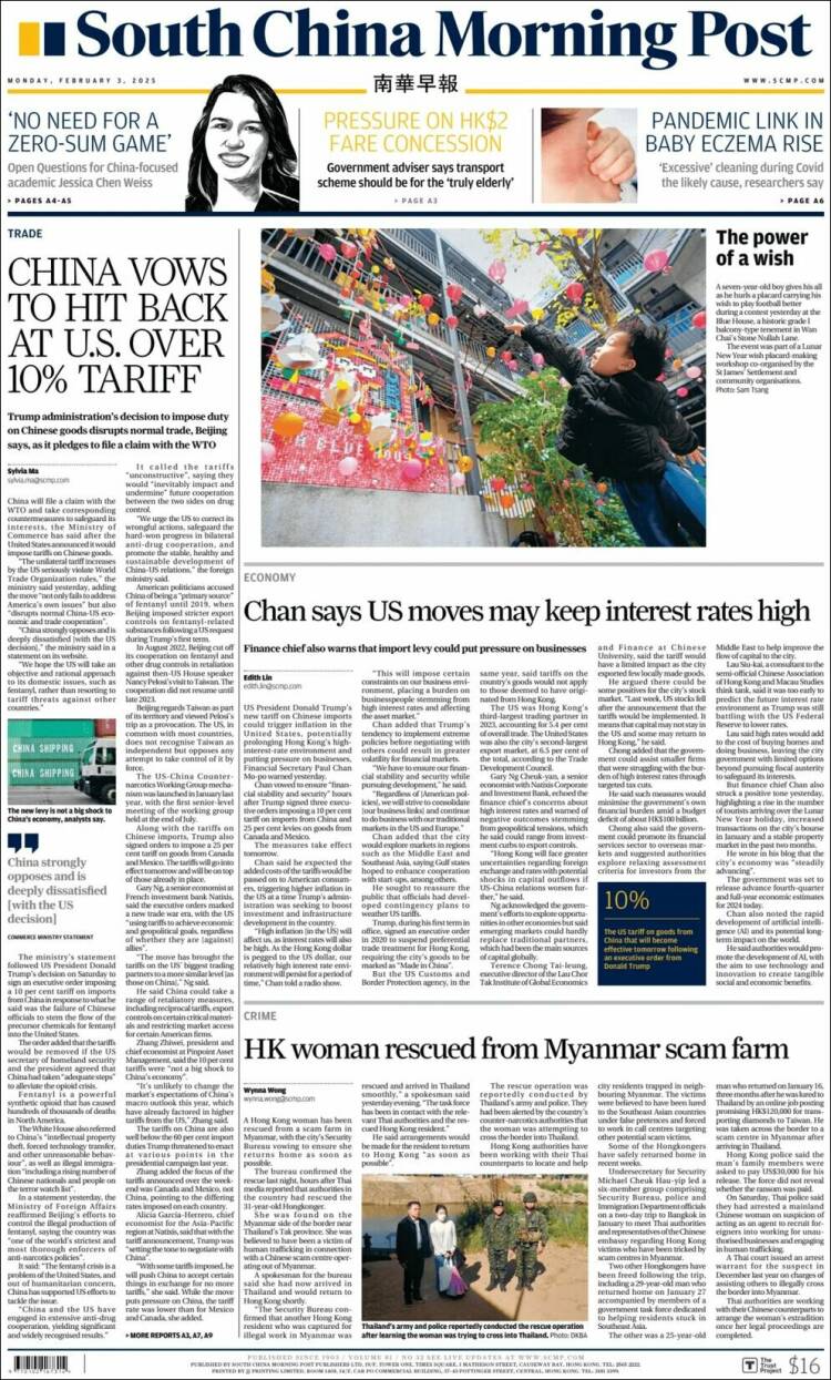 Portada de South China Morning Post (China)