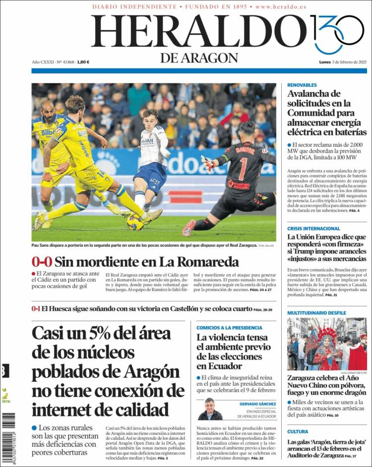 Portada de Heraldo de Aragón (España)