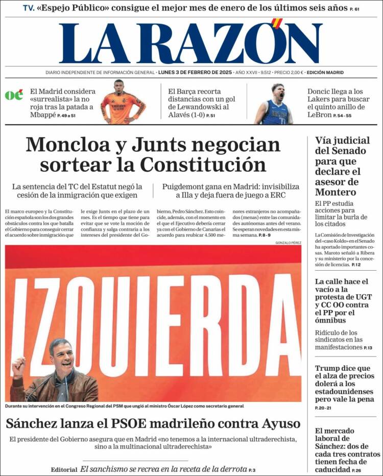 Portada de La Razón (España)