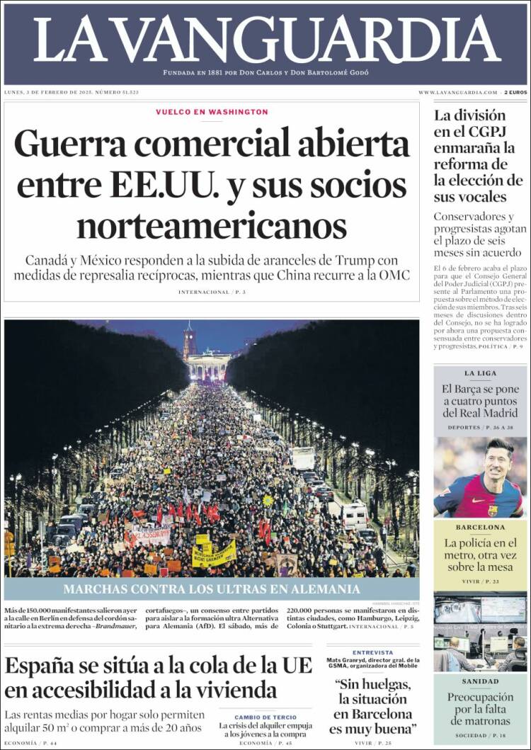 Portada de La Vanguardia (España)