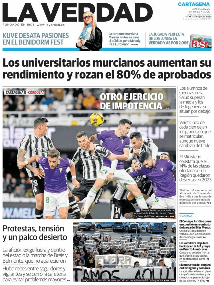 Portada de La Verdad de Cartagena (España)