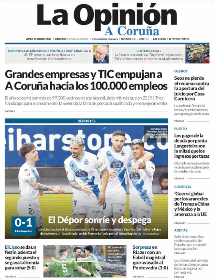 Portada de La Opinión de A Coruña (España)