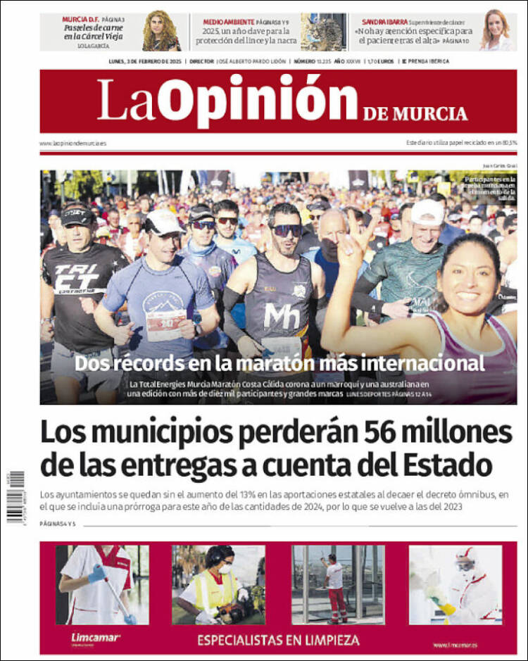 Portada de La Opinión de Murcia (España)