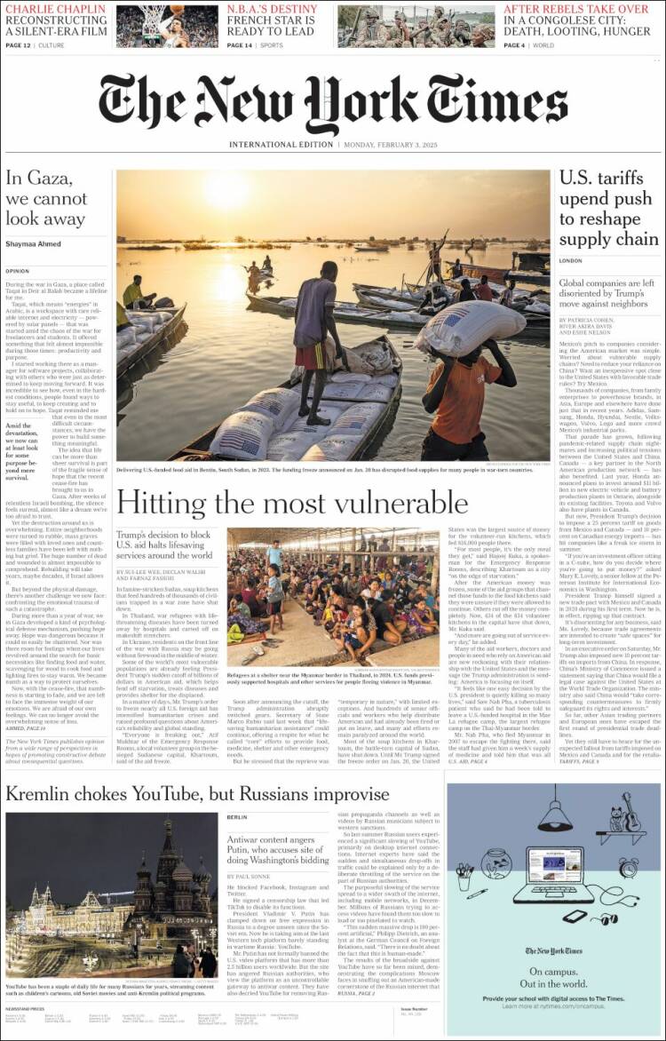 Portada de International New York Times (Europa)