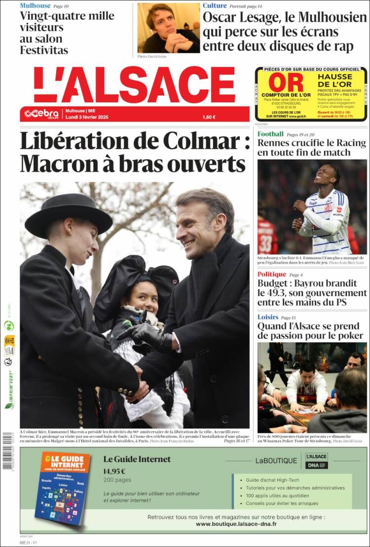 Portada de Journal L'Alsace (Francia)
