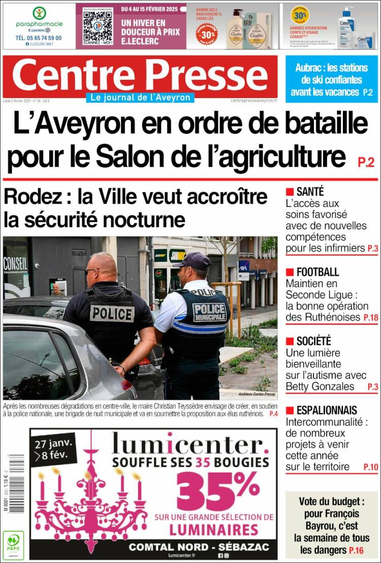 Portada de Centre Presse (Francia)