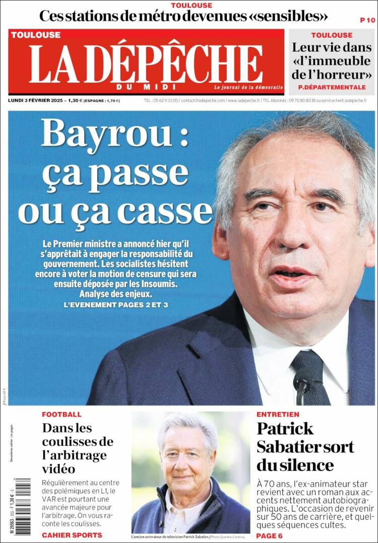 Portada de La Dépêche du Midi (Francia)