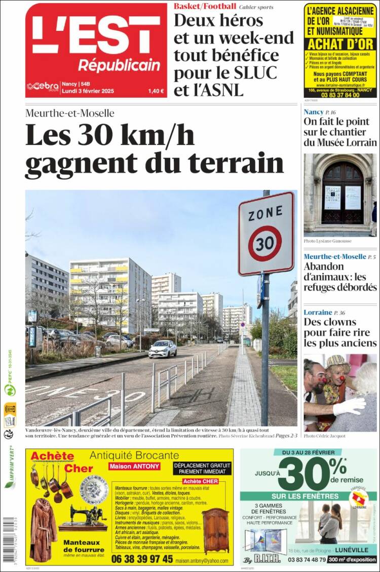 Portada de L'Est Republicain (Francia)