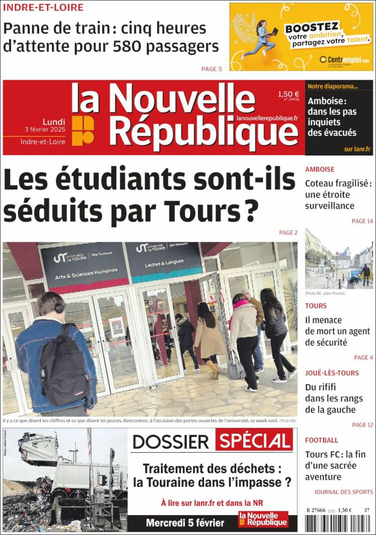 Portada de La Nouvelle Republique (Francia)