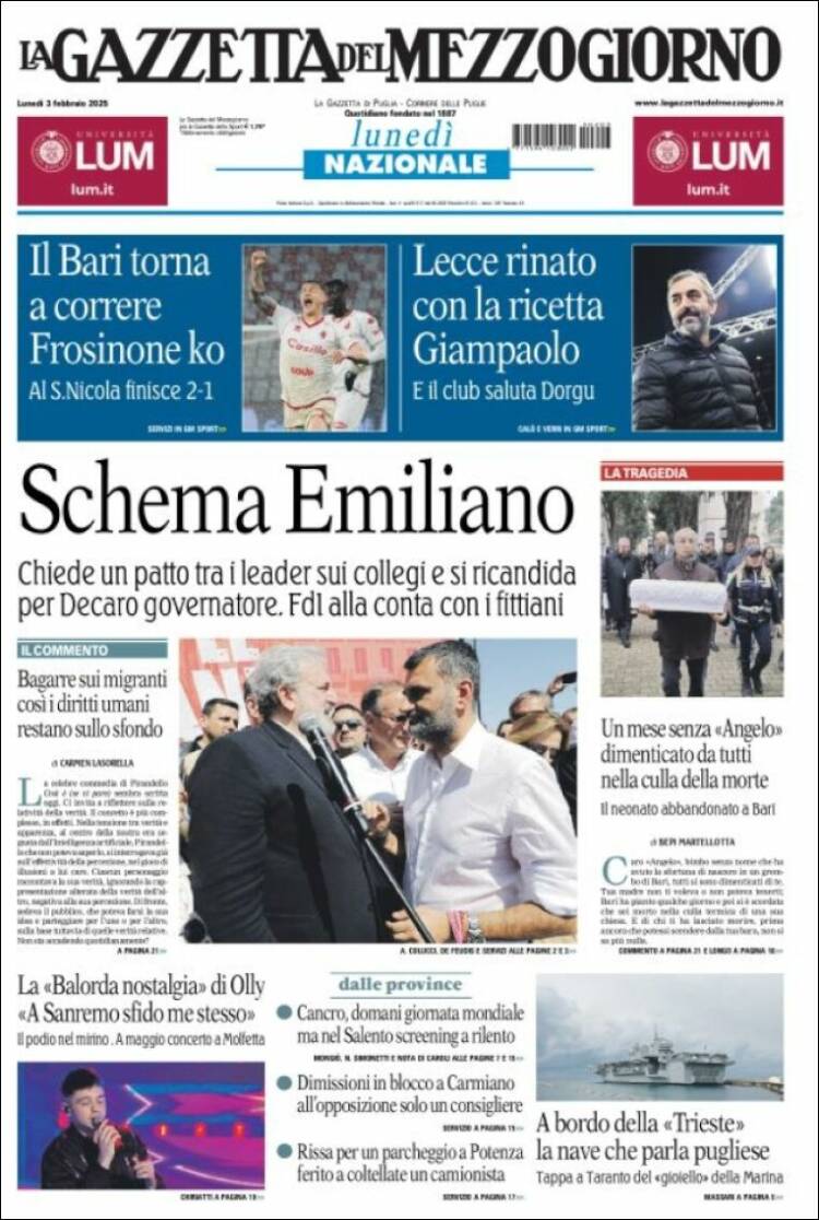 Portada de La Gazzetta del Mezzogiorno (Italia)