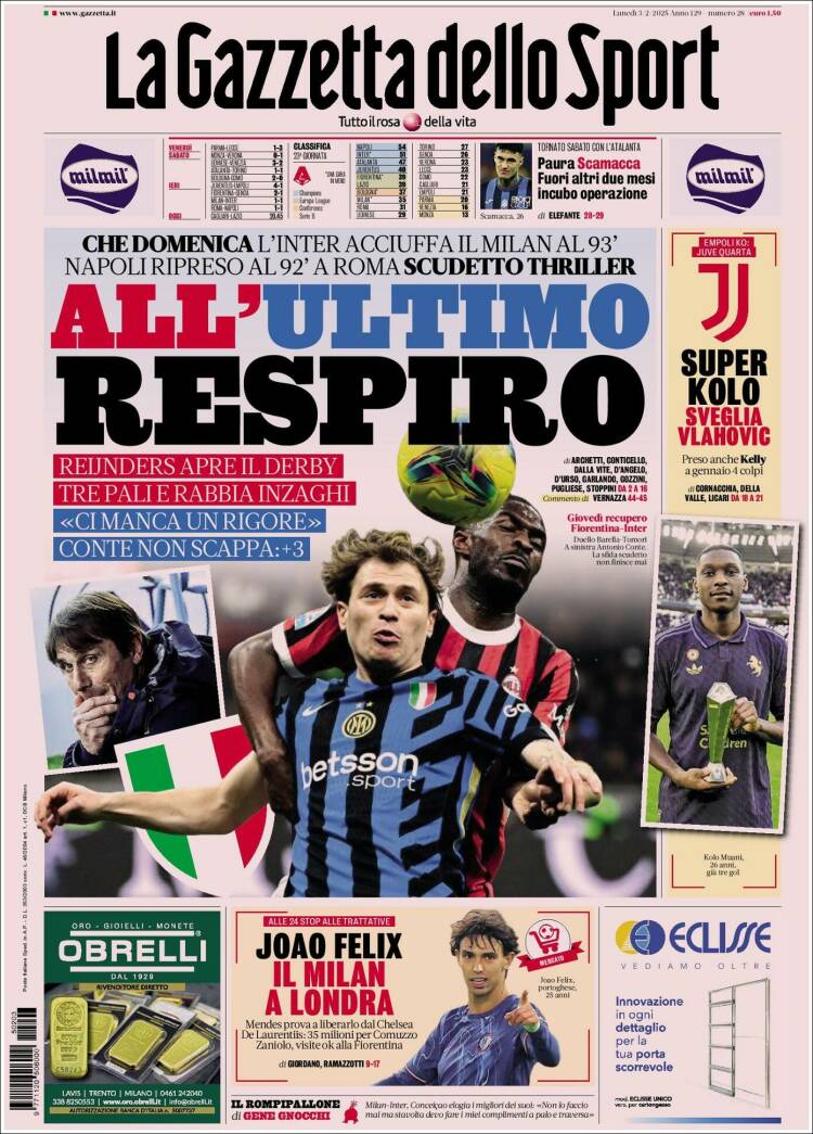 Portada de La Gazzetta dello Sport (Italia)