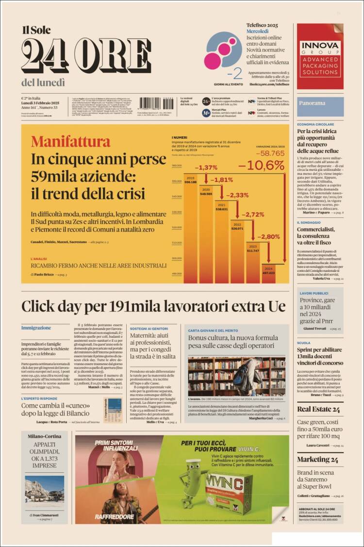 Portada de Il Sole 24 ORE (Italia)