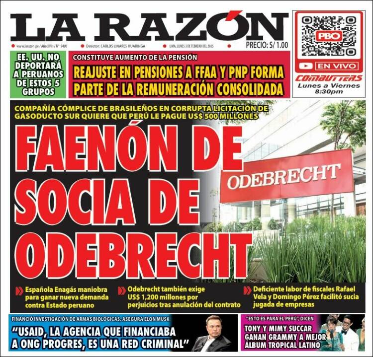 Portada de La Razón (Perú)