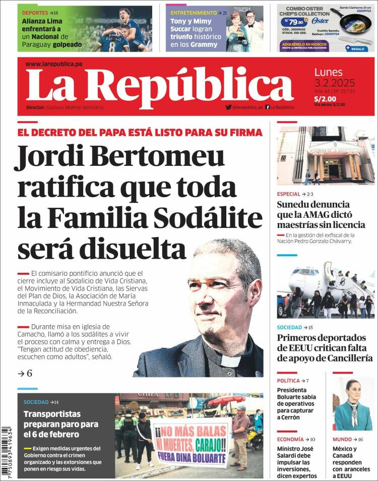 Portada de La Republica (Perú)