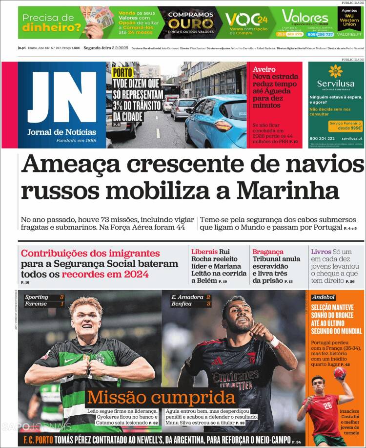 Portada de Jornal de Notícias (Portugal)