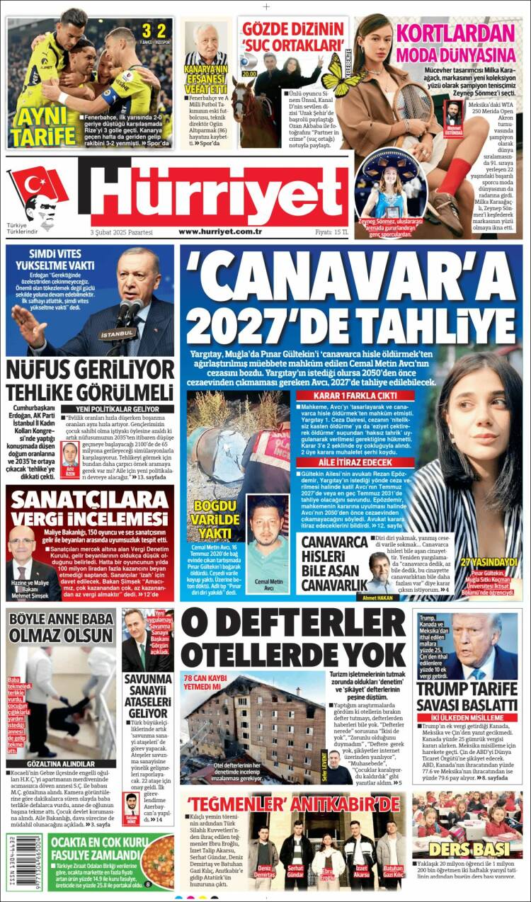 Portada de Hürriyet (Turqu&iacute;a)
