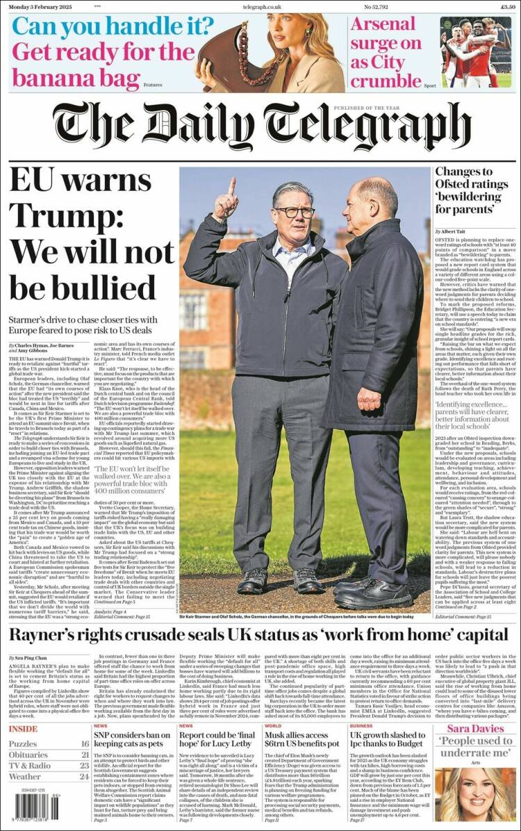 Portada de Daily Telegraph (Reino Unido)