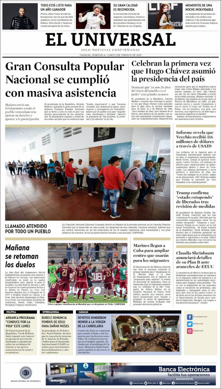 Portada de Universal (Venezuela)