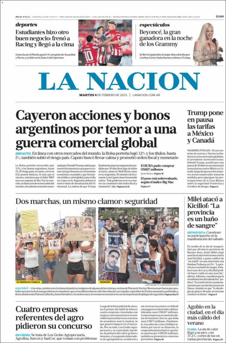 Portada de La Nación (Argentina)