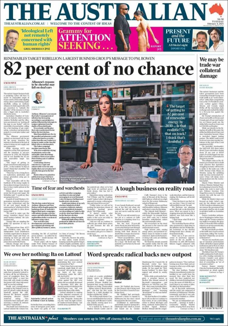 Portada de The Australian (Australia)