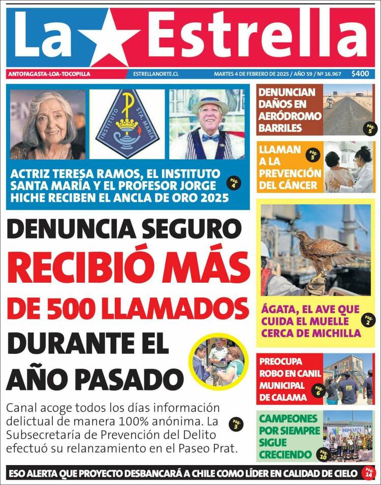 Portada de La Estrella de Tocopilla (Chile)