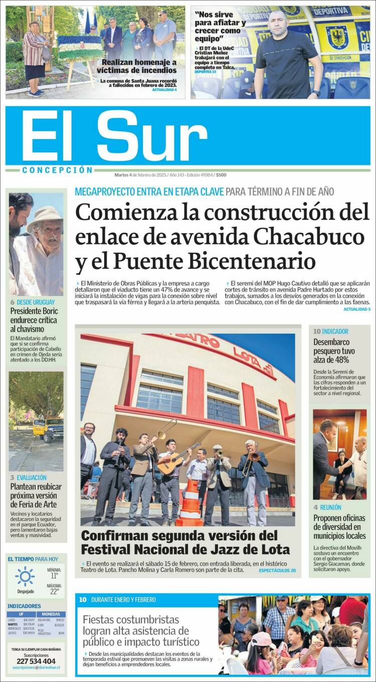 Portada de El Sur (Chile)