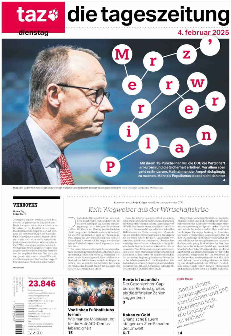 Portada de Die Tageszeitung (Alemania)