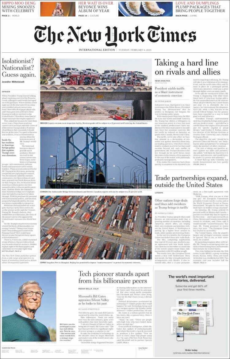 Portada de International New York Times (Europa)