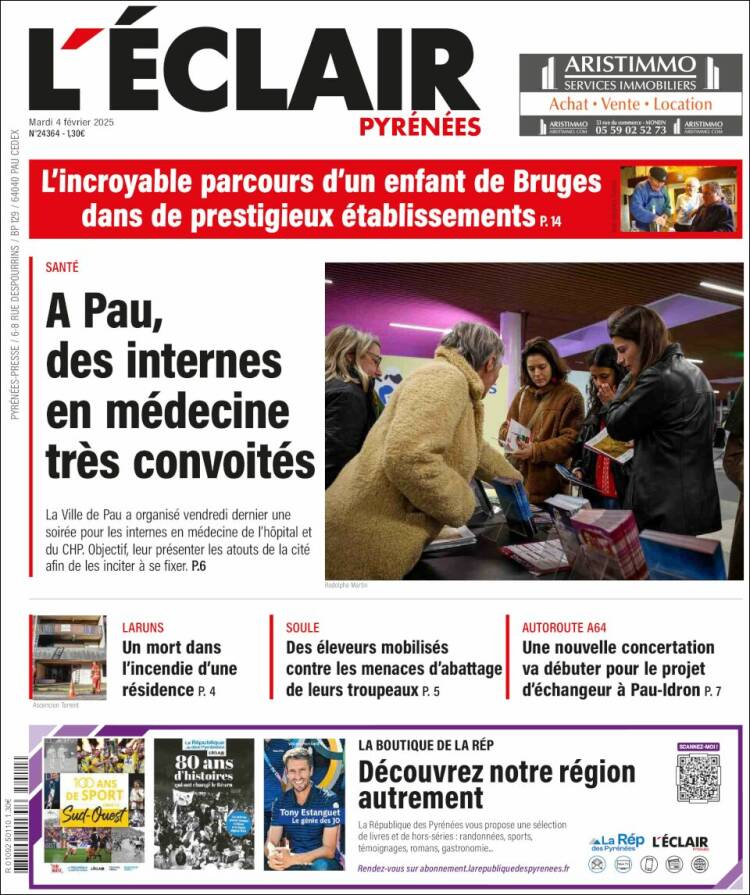 Portada de L'Eclair des Pyrénées (Francia)