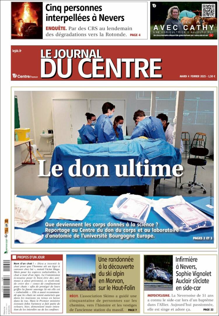 Portada de Le Journal du Centre (Francia)