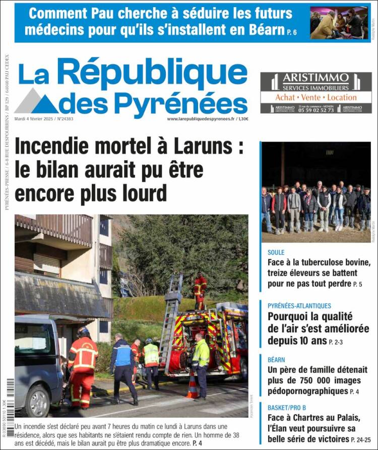 Portada de La République des Pyrénées (Francia)