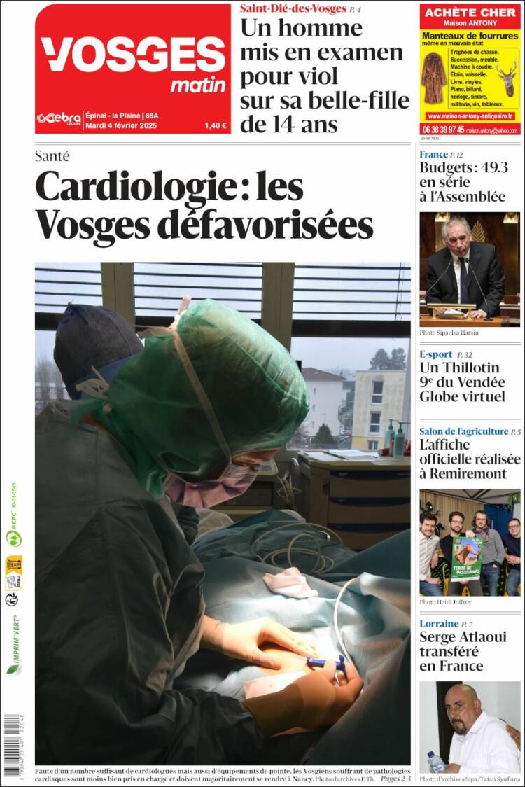 Portada de Vosges Matin (Francia)