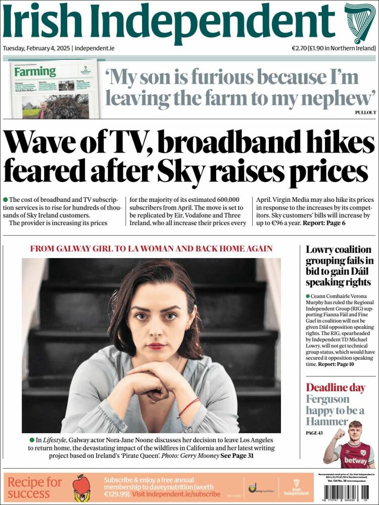 Portada de Irish Independent (Irlanda)