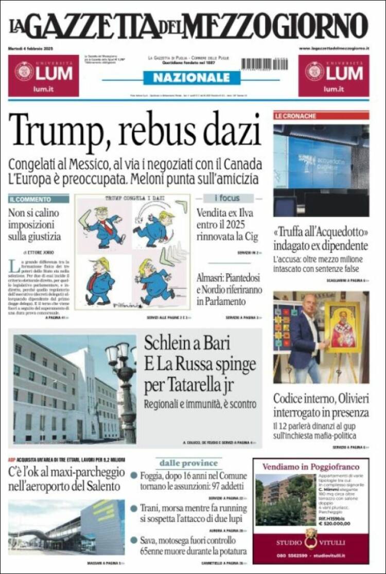 Portada de La Gazzetta del Mezzogiorno (Italia)