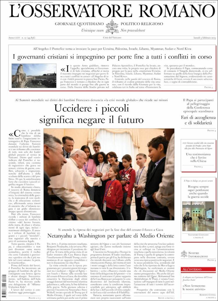 Portada de L'Osservatore Romano (Italia)