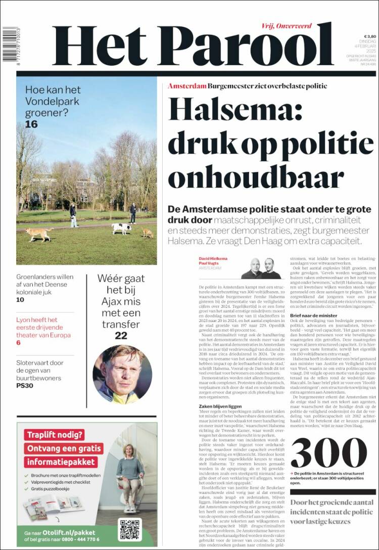 Portada de Het Parool (Pa&iacute;ses Bajos)