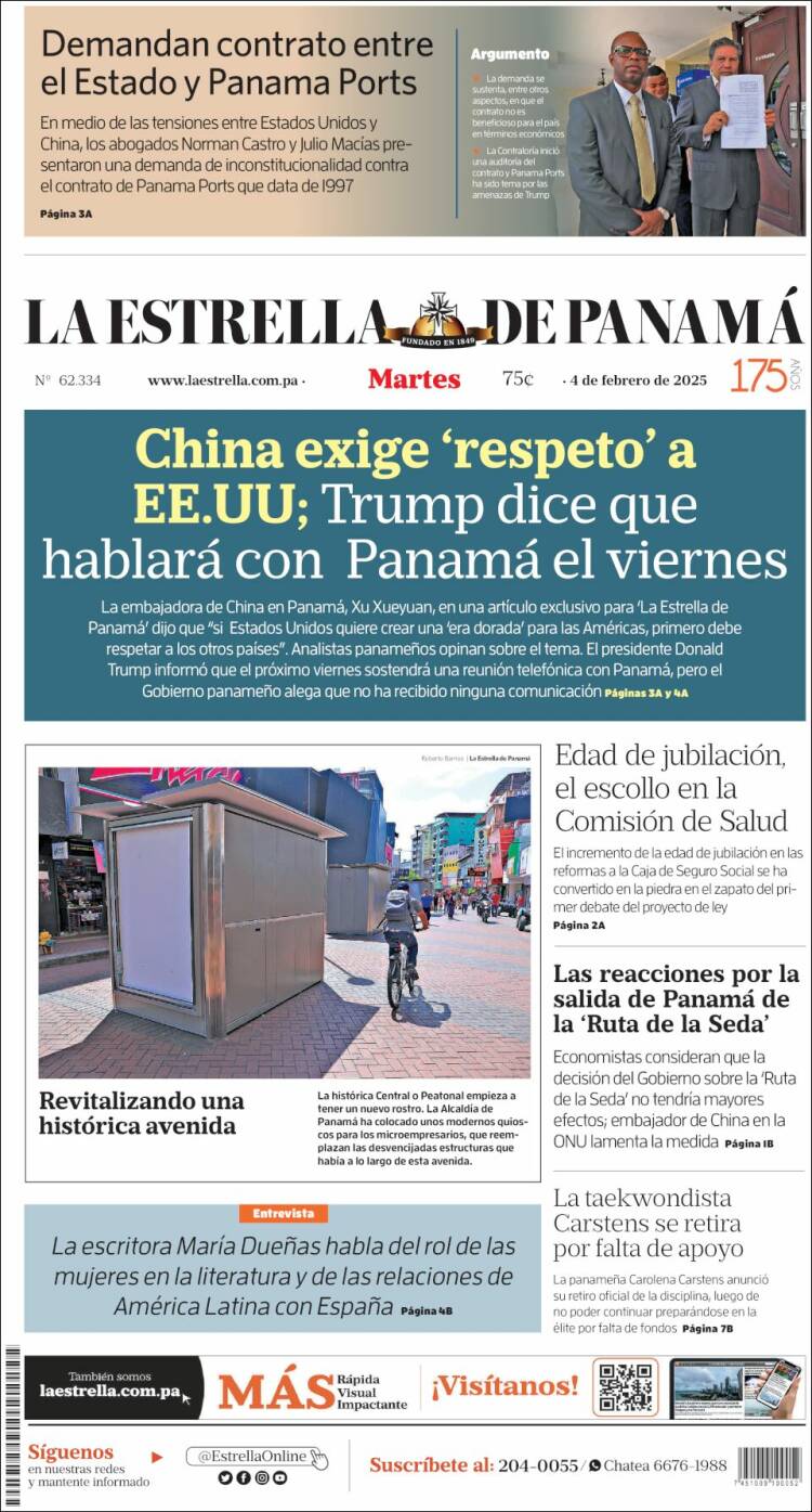 Portada de La Estrella de Panamá (Panamá)