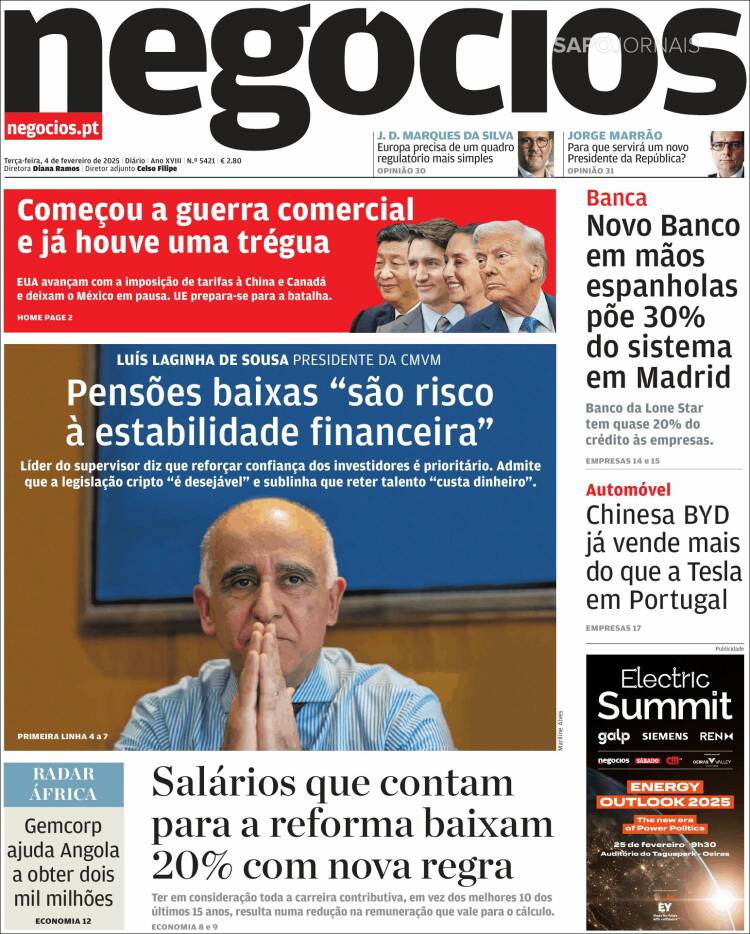 Portada de Jornal de Negócios (Portugal)