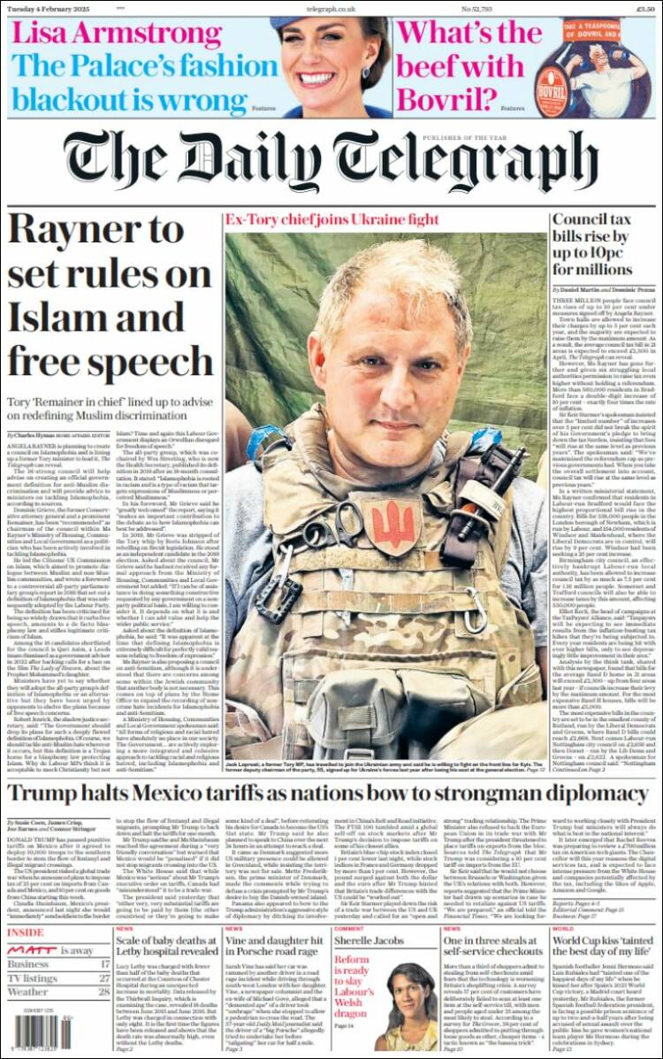 Portada de Daily Telegraph (Reino Unido)