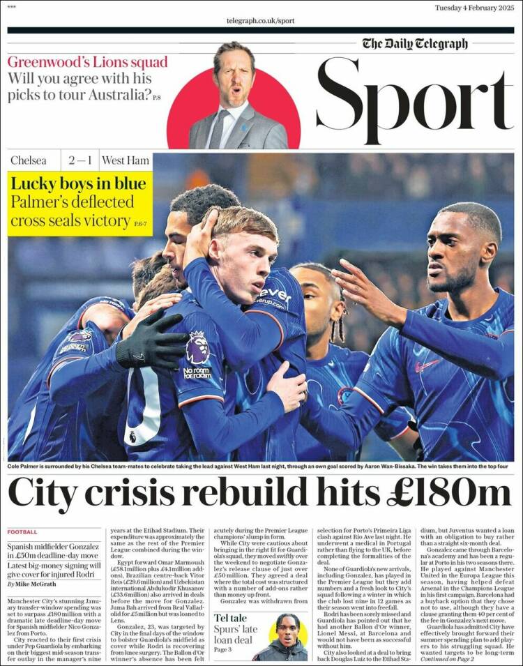 Portada de Telegraph Sport (Reino Unido)