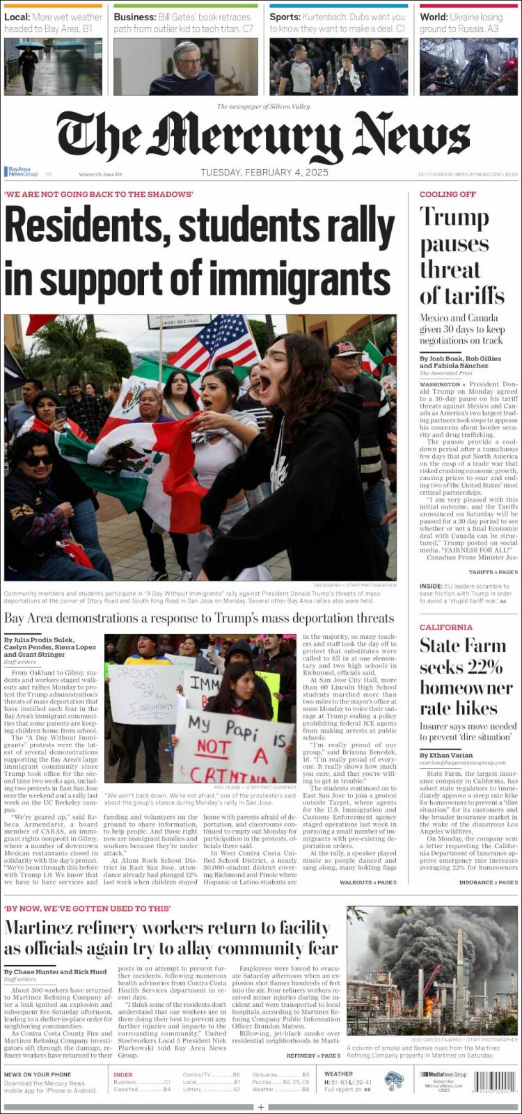 Portada de San Jose Mercury News (USA)