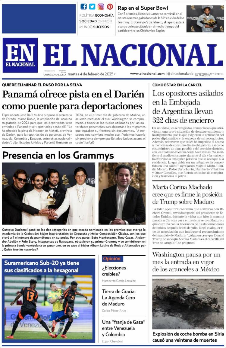 Portada de El Nacional (Venezuela)