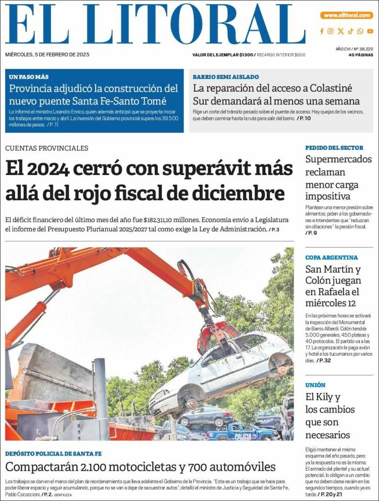 Portada de Diario El Litoral (Argentina)
