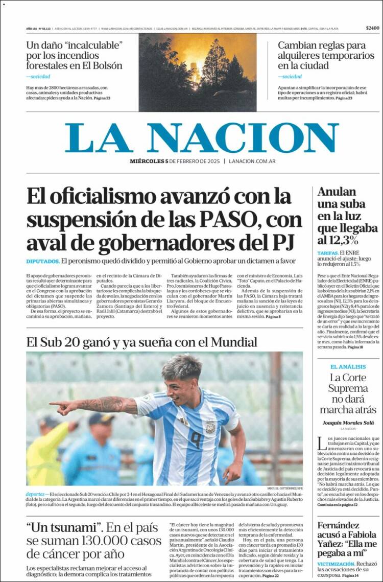 Portada de La Nación (Argentina)