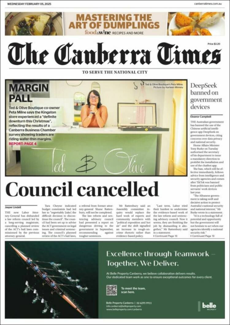 Portada de The Canberra Times (Australia)