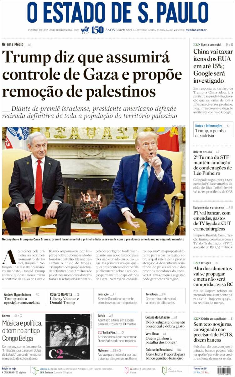 Portada de O Estado de São Paulo (Brasil)