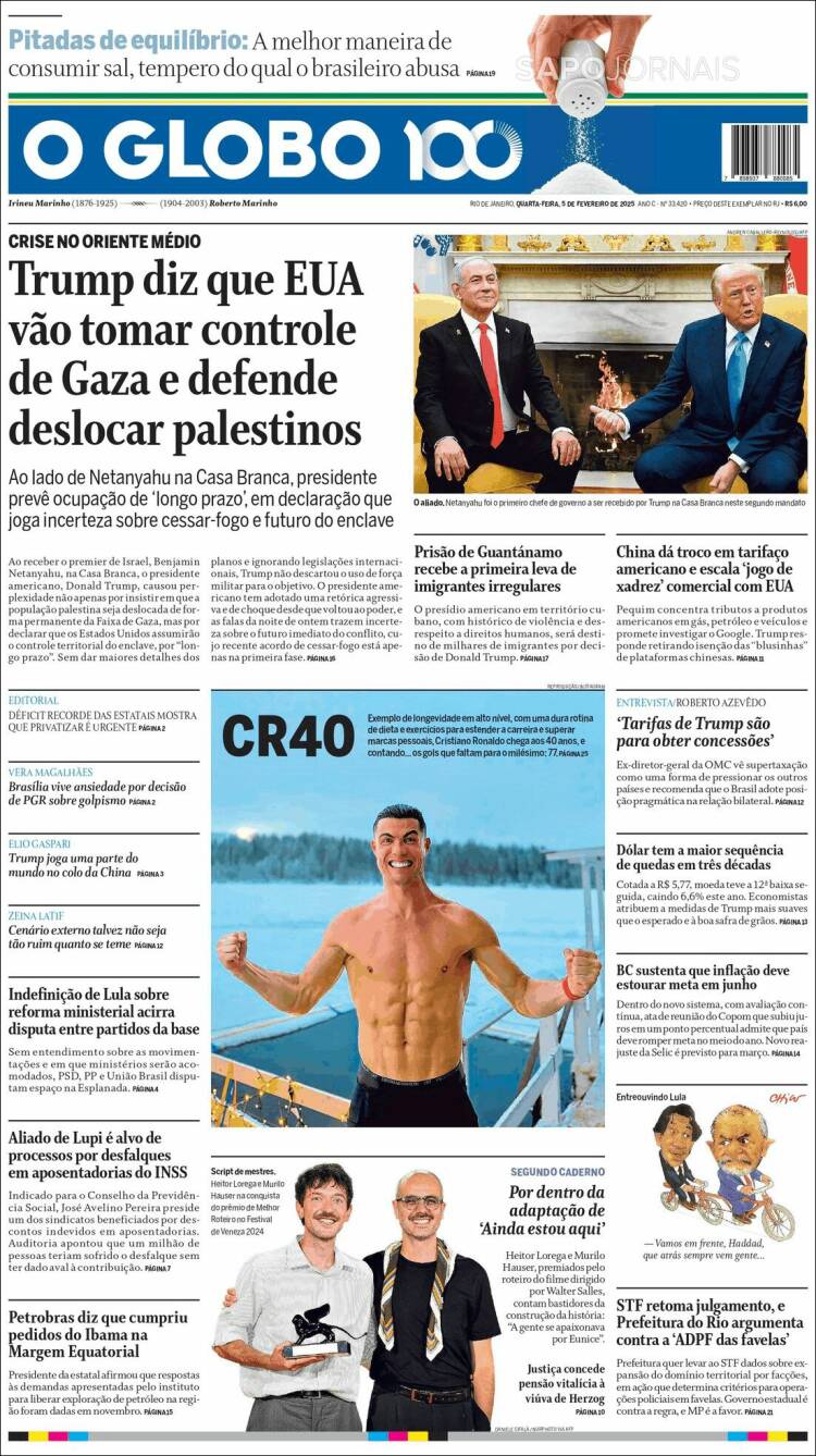 Portada de O Globo (Brasil)