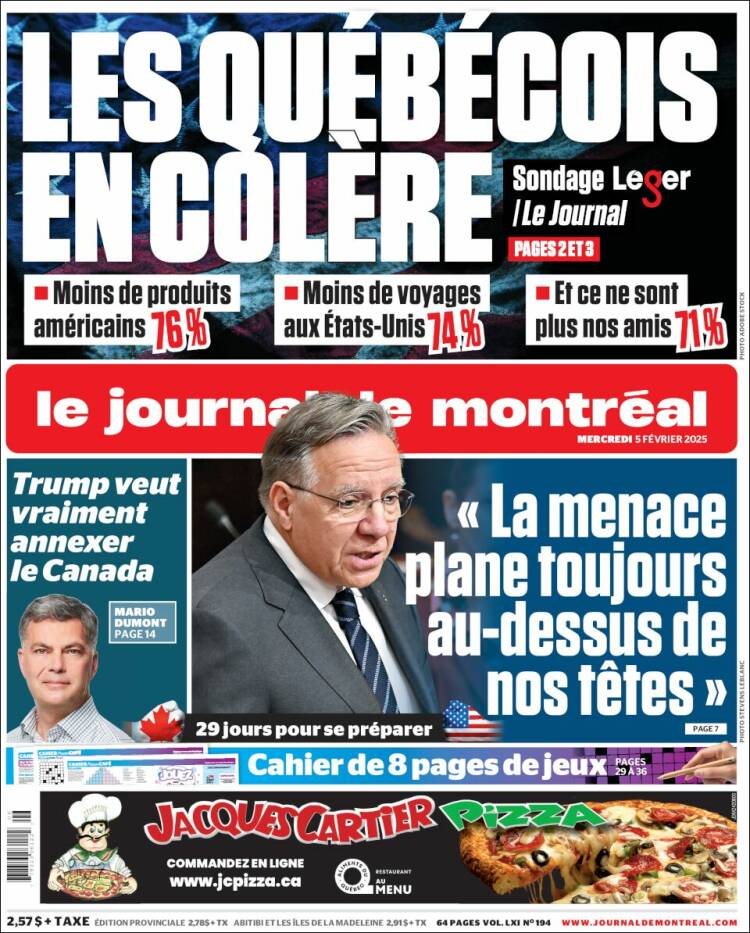 Portada de Le Journal de Montréal (Canadá)